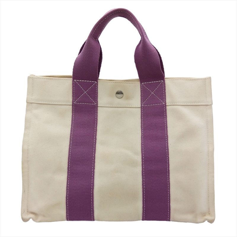 Hermes Bora PM Tote Bag Canvas Purple Ivory Handbag Women