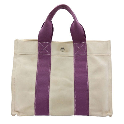 Hermes Bora PM Tote Bag Canvas Purple Ivory Handbag Women