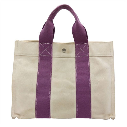 Hermes Bora PM Tote Bag Canvas Purple Ivory Handbag Women