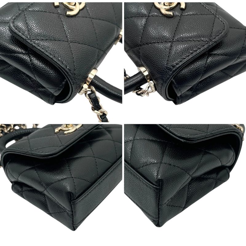 Chanel Shoulder Bag Leather Coco Handle Micro Caviar Skin Gold Hardware Black