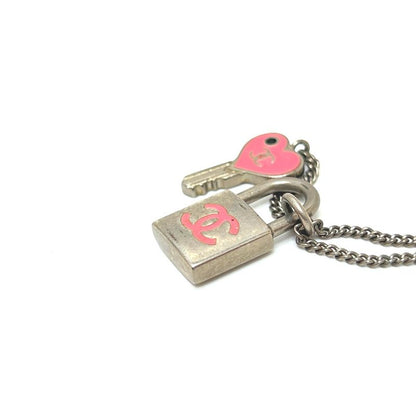 Chanel Necklace Coco Mark Padlock Cadenna Heart Key Metal Silver