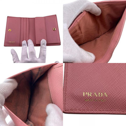 Prada Saffiano Leather Bifold Wallet Brand Coin Purse Bill Pink Ladies