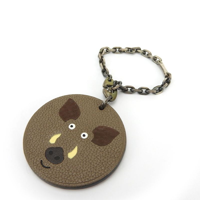 Hermes Bag Charm Leather Silver 925 Brown Wild Boar 2007 Ladies Women Hermes