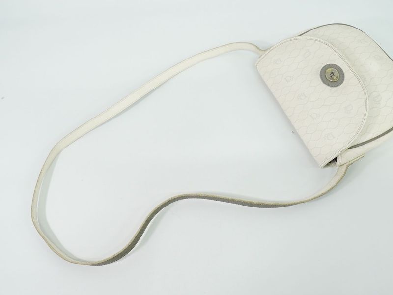 Authentic Christian DIOR Honeycomb Pattern Shoulder Bag Pochette PVC White Bag