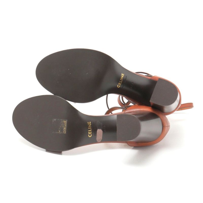 Celine Sandals Size 37.5 Ankle Strap Chunky Heel Lace Up Leather