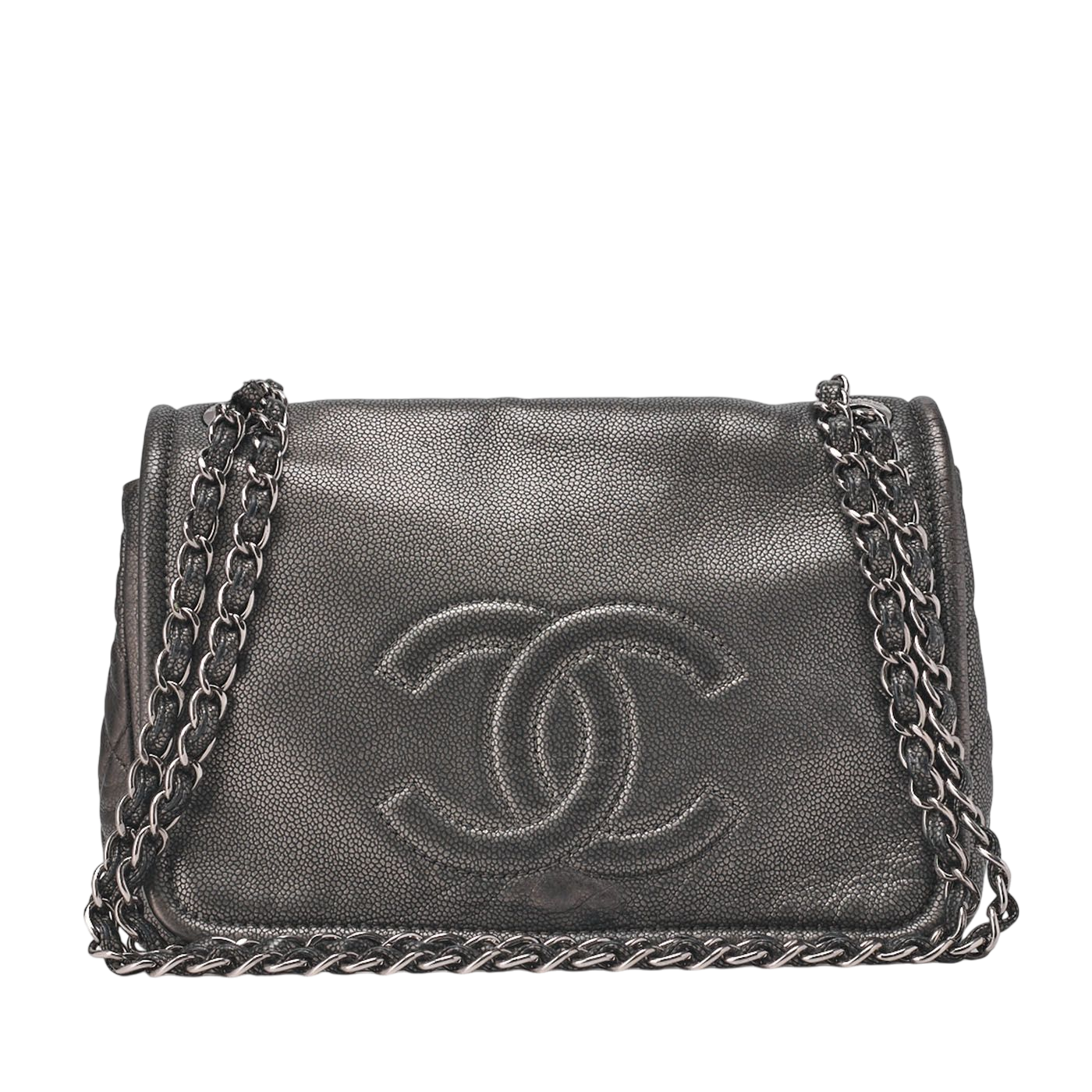 Chanel Matelasse Coco Mark Chain Shoulder Soft Caviar Skin Silver (silver