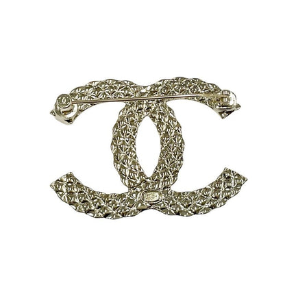 Chanel Brooch Corsage Gold Here Mark Logo Rhinestone