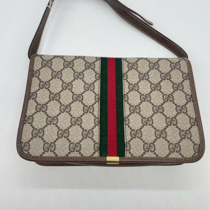 Gucci 66 02 014 Shoulder Bag Brown Sherry Line GG Supreme Canvas PVC Leather