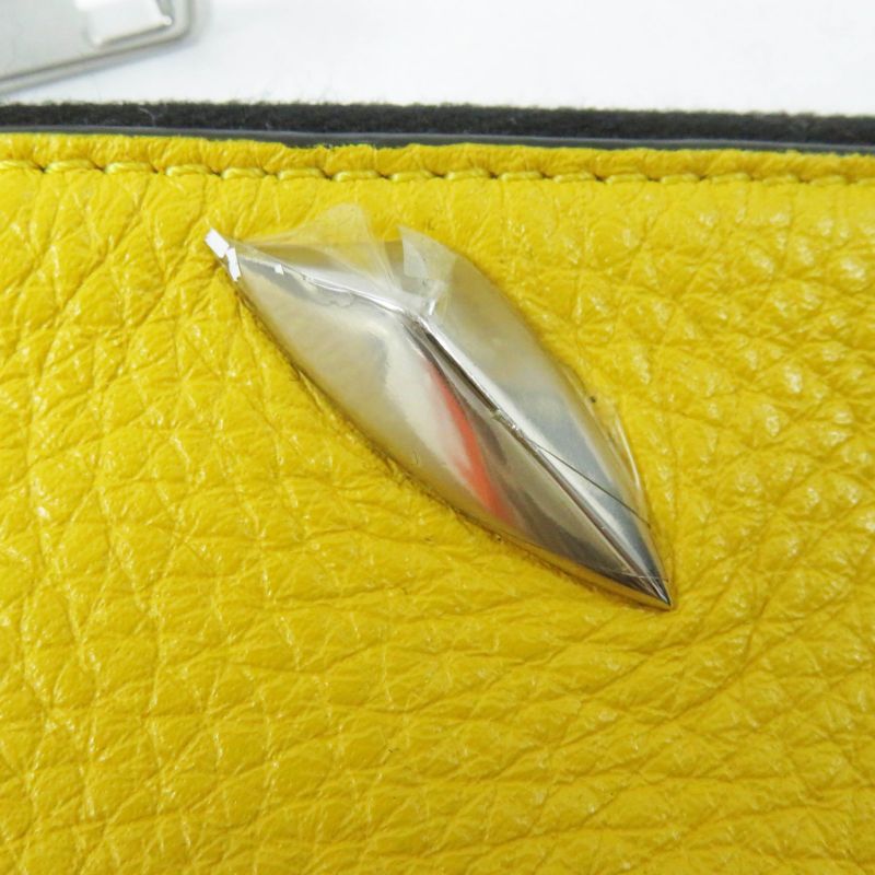Fendi Bug's Eye Triangle Bicolor Leather Coin Case With Key Ring Yellow Black