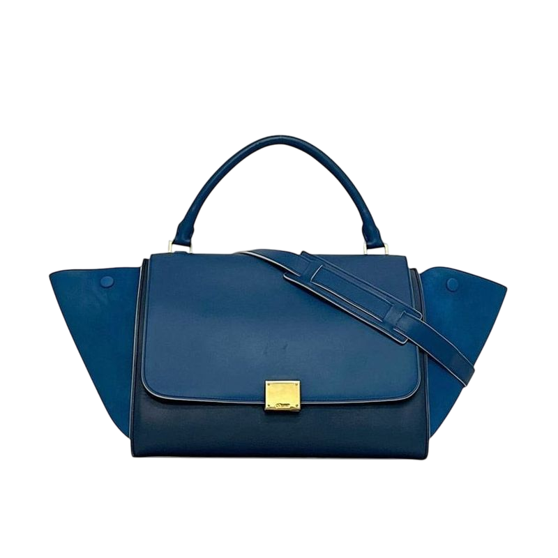 Celine 2 Way Bag Trapeze Blue Navy Excellent Condition Leather Preowned