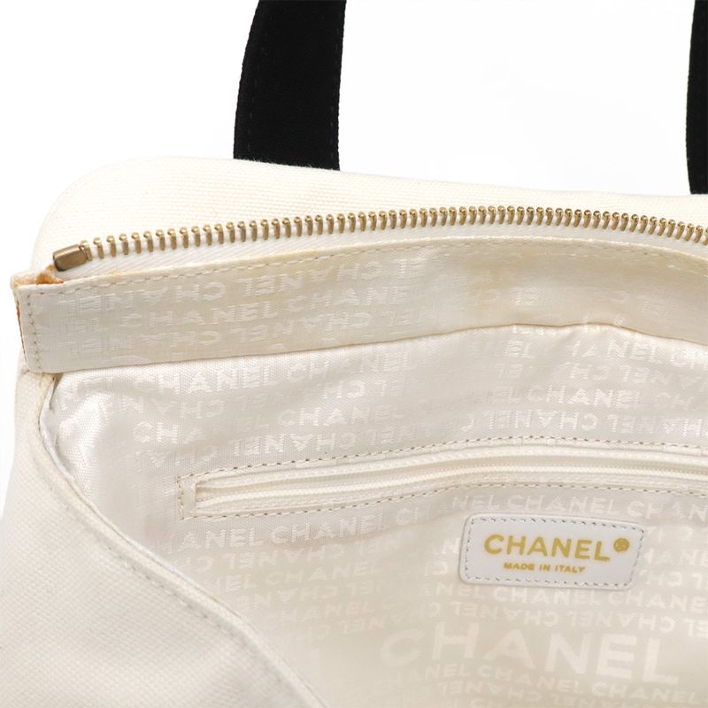 Chanel Coco Mark Marshmallow Bag Tote Bag Handbag Canvas Ivory White Black