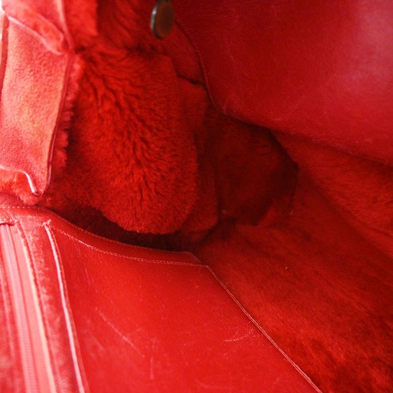 Chanel Handbag Fur Bag Leather Red 86ka838
