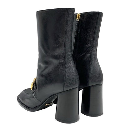 Gucci Boots Short Boots Shoes Leather Black Gold Chain Belt