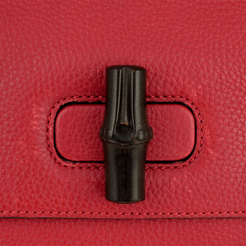 Gucci Daily Handbag 2WAY Leather Bamboo 370831 Red Silver Hardware Women