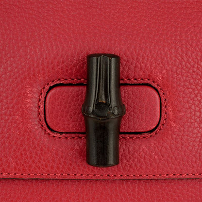 Gucci Daily Handbag 2WAY Leather Bamboo 370831 Red Silver Hardware Women