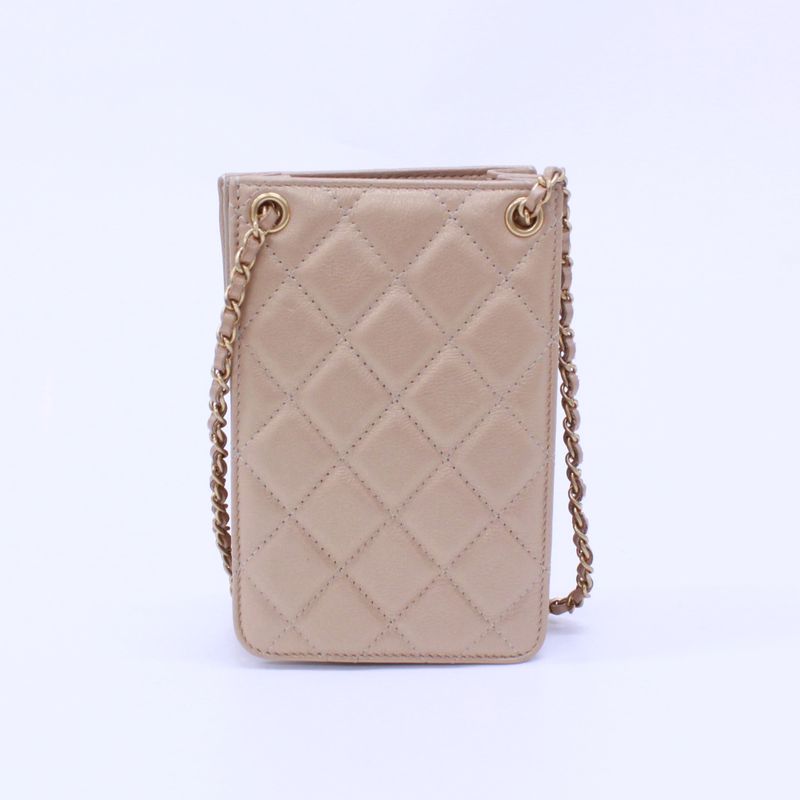 Chanel Chain Shoulder Bag Leather Beige Shoulder Bag Gold