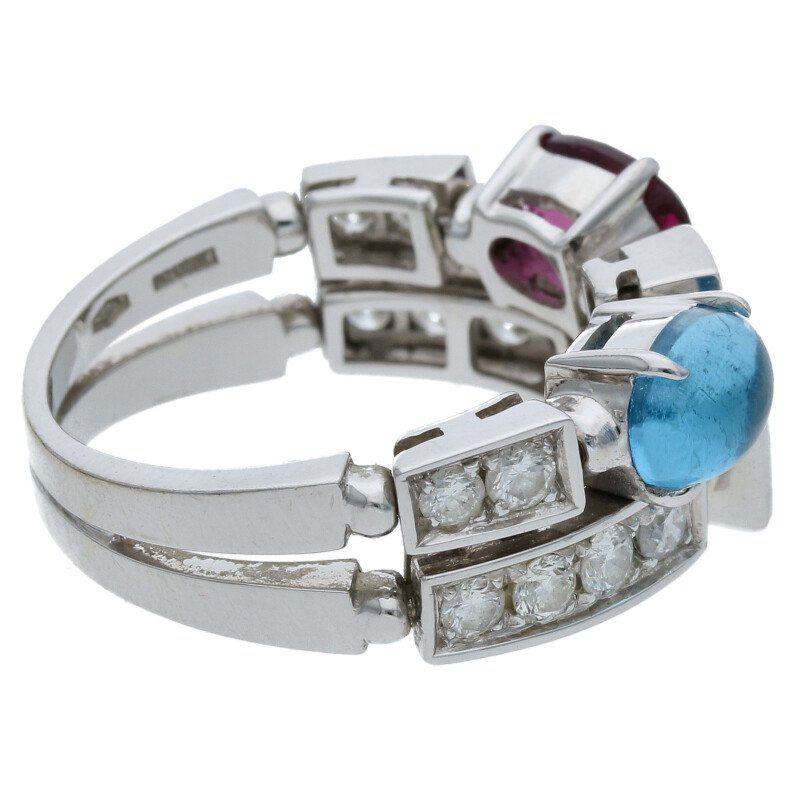 Bulgari Allegra 18K White Goldwhite Gold Multi-stone Ring Ladies Size 11