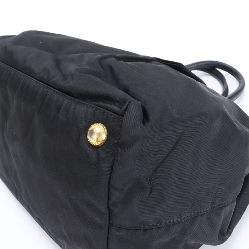Prada Tessuto Nylon Ribbon Design Leather Tote Bag Shoulder Hand Black Women