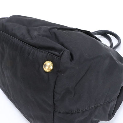Prada Tessuto Nylon Ribbon Design Leather Tote Bag Shoulder Hand Black Women
