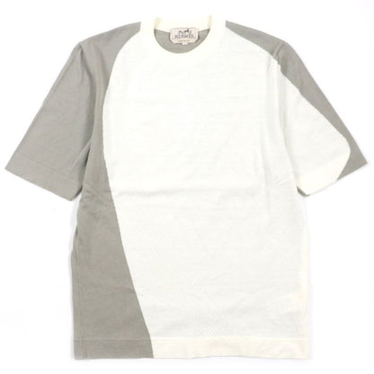 Hermes 22SS Cotton Cashmere Crew Neck Bicolor Short Sleeve Thermal Knit Ivory