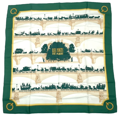 Hermes Carre 90 LES Ponts DE Paris Bridge Scarf Green