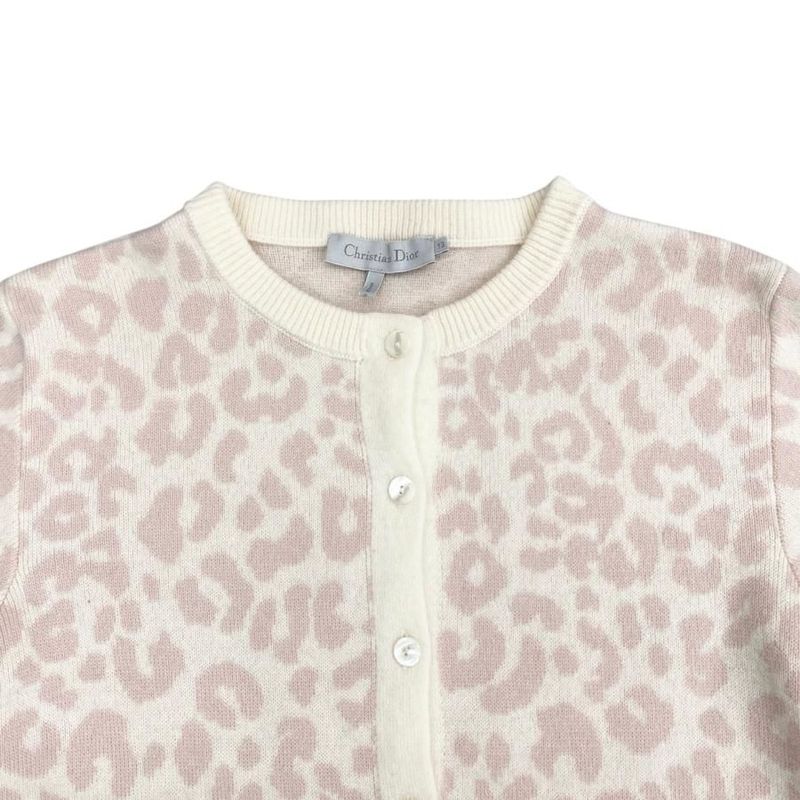 Christian Dior Cardigan Knit Size 13 Leopard Leopard Print Wool Pink Beige