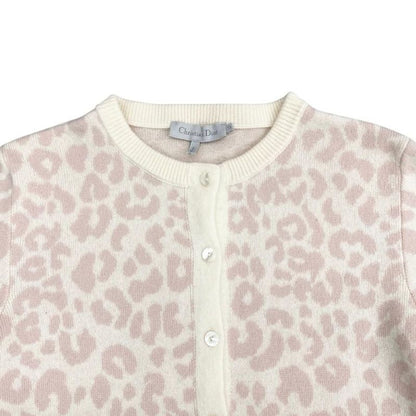 Christian Dior Cardigan Knit Size 13 Leopard Leopard Print Wool Pink Beige