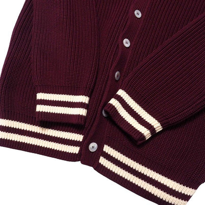 Celine Cardigan Size S (165 84A) Knit College Cardigan Logo Patch Cotton Wine