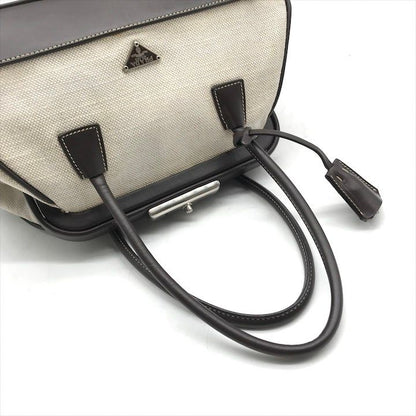 Prada Canvas Leather Mini Hand Bag Clasp Brown