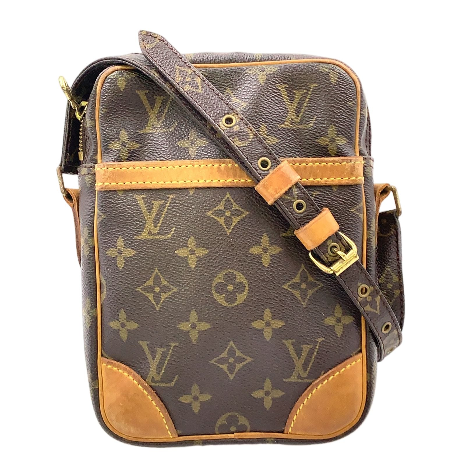 Louis Vuitton Danube Monogram Leather Brown Shoulder Bag Gold