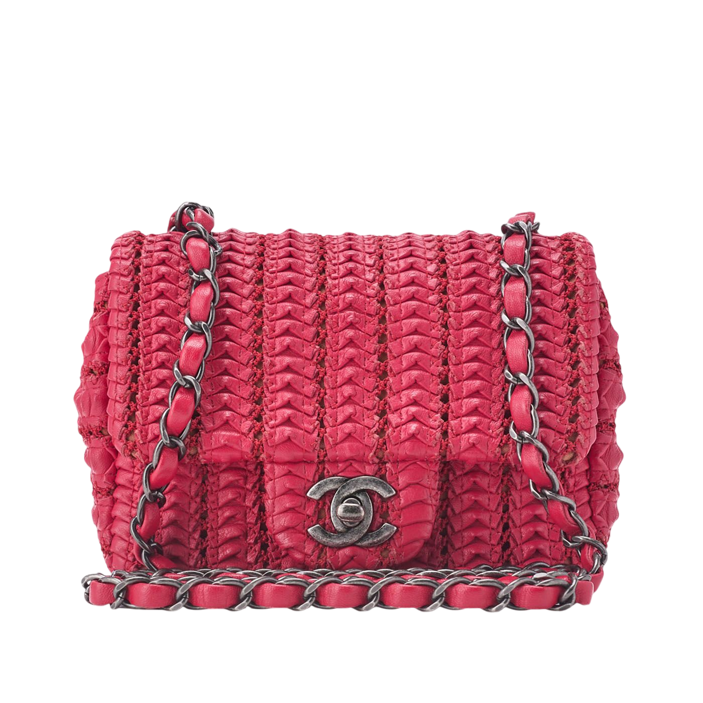 Chanel Mini Matelasse Turnlock Chain Shoulder Bag Lambskin Red (silver Hardware)