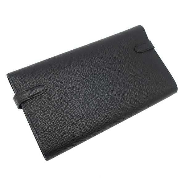 Hermes Long Wallet Kelly Wallet Long Vaux Epson Black Silver Hardware Black B