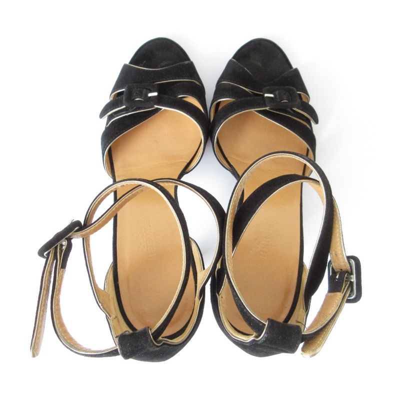 Good Hermes Suede Ankle Strap Sandals 34 21cm (8.27in) Equivalent Black Women's