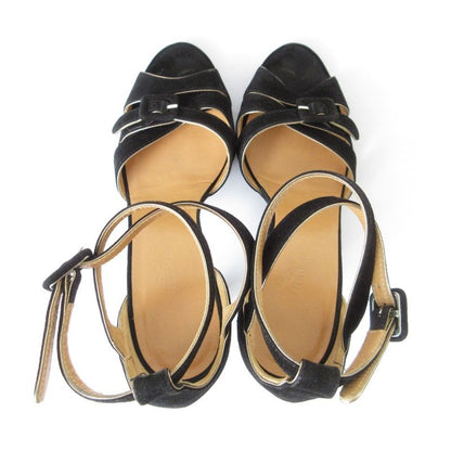 Good Hermes Suede Ankle Strap Sandals 34 21cm (8.27in) Equivalent Black Women's