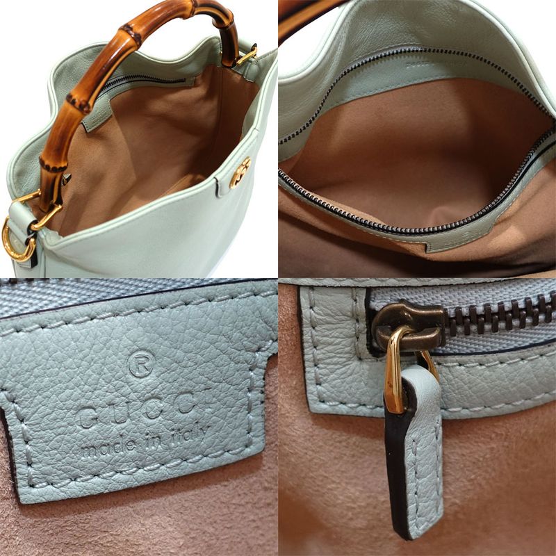 Gucci Diana Bamboo Handbag 746124 Double G Leather Mint Green Gold