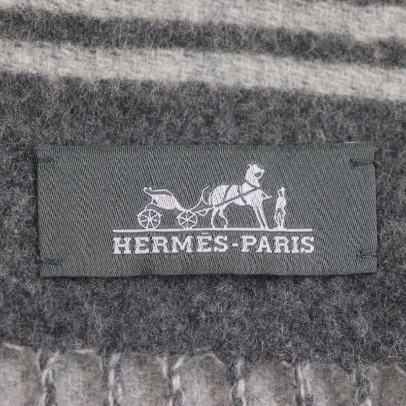  Hermes Sangre À Bucle 100% Cashmere Anthogracito Gris Cles Fringed Scarf With