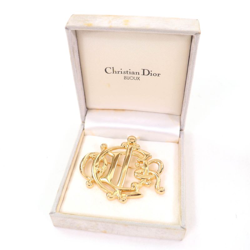 Christian DIOR Vintage DIOR Logo Design Brooch Gold Made In Germany Ladies