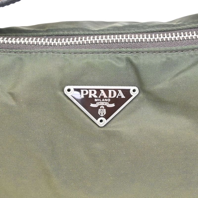 Prada Hand Shoulder Bag Khaki Nylon Leather 67bs306