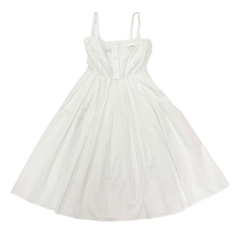 Prada Poplin Dress Cotton White Triangle Logo Set Suit