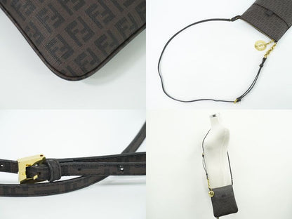 Authentic Fendi Zucchino Shoulder Bag Pochette PVC Brown 8bt150 Zucchino Bag