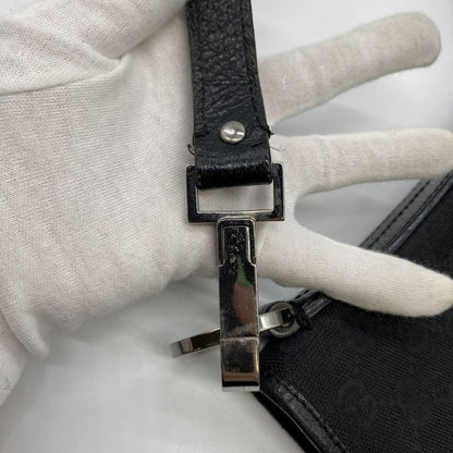 Gucci 113013 GG Canvas Shoulder Bag Leather Black Ladies Men Vintage Fashion