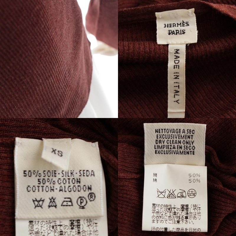 Hermes Silk Cotton H Button Sleeveless Ensemble Long Sleeve Top Brown XS