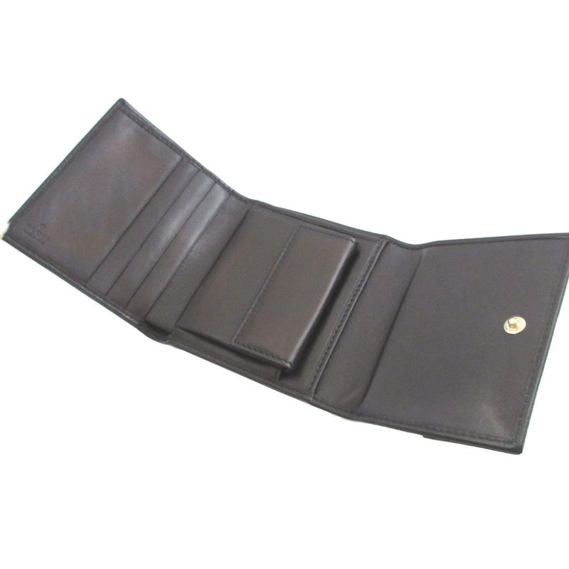 Gucci Interlocking G 181597 GG Canvas Leather Black Trifold Wallet 0871 Gucci