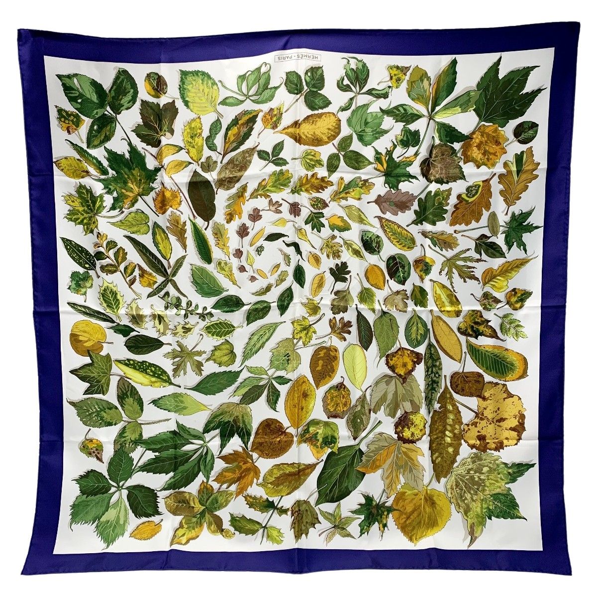 Hermes Fallen Leaves White X Navy Silk Scarf