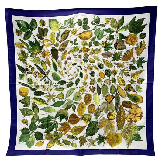 Hermes Fallen Leaves White X Navy Silk Scarf