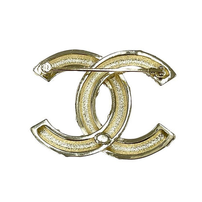 Chanel Brooch Corsage Gold Pink Here Mark Rhinestone Pearl