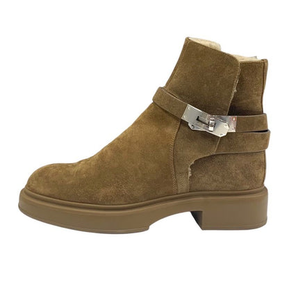 Hermes Veo Boots Short Boots Shoes Suede Shearling Brown Silver Shearling Boots