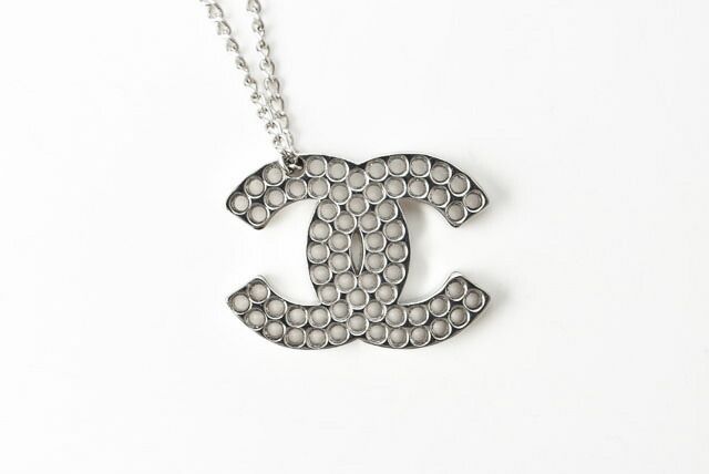 Chanel Necklace Pendant Chanel Coco Mark CC Studded Black Silver