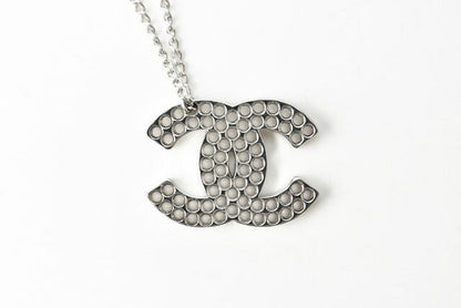 Chanel Necklace Pendant Chanel Coco Mark CC Studded Black Silver