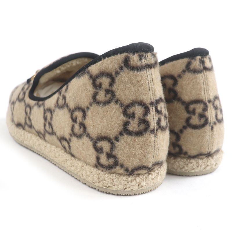 Gucci Mouton GG Logo Allover Horsebit Mouton Lining Slip-on Espadrilles Beige